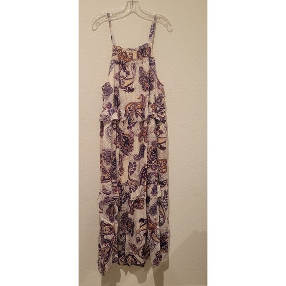 NWT Band Of The Free Purple Paisley Print Oversized Tiered Maxi Dress Size Small - Picture 2 of 9